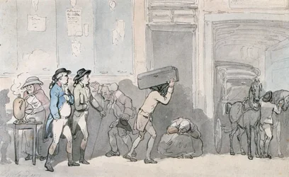 Rowlandson und Wigstead (1745-93) kommen in einem Gasthaus an